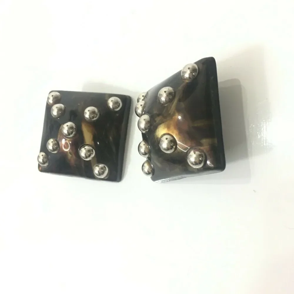 Vintage Enamel Marbled Studded Earrings